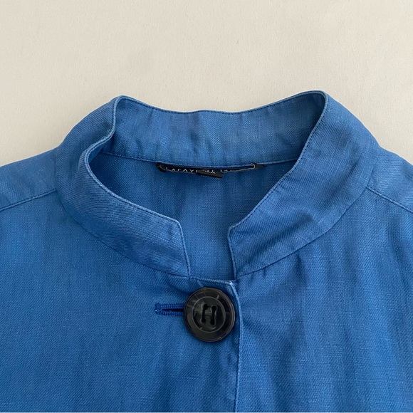 Lafayette 148 New York Short Sleeve Shirt Jacket Size 14 100% Linen Tie Dye - Picture 9 of 13